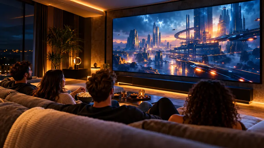 Movie night in a home cinema